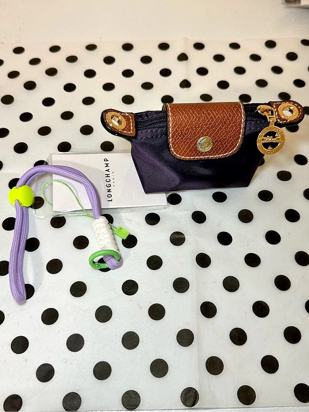 Mini bag charm Le Pliage  Pouch with Handle Purple & Brown